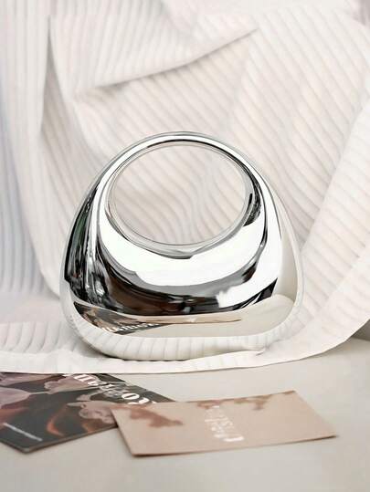 FOREVER MIYIN Acrylic Crescent Moon Shaped Handbag, Fashionable Multi-Function Chain Shoulder Crossbody Bag, Suitable For Phone, Earphones, Red Packet, Valentine's Day, Birthday, Anniversary Gifts, Elegant For Party, Wedding, Banquet (Silver)