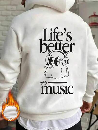 万圣节可爱幽灵元素印花男士秋冬新款创意抓绒连帽卫衣，长袖上衣