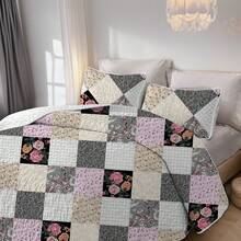 3 Pieces Full/Queen/King Size Aesthetic Quilt Set, Machine Washable Cozy Bedding Coverlet, Brushed Microfiber Quilt Cover, Cozy Quilted Blanket Bedding Sets With Pillow Shams, Embroidery Thin Comforter, 2 Pieces Twin Quilt Set - Màu Hồng Tươi - Xem 5