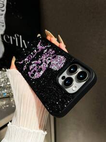 1pc Vintage Gothic Dark Skull Rhinestone Full Coverage Phone Case, Fits 17 Pro Max - Purple - View 4