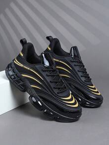 低帮男士运动鞋运动鞋男士休闲跑步鞋慢跑鞋男士步行鞋日常时尚鞋类网球街头服饰 - 金色 - 查看 4