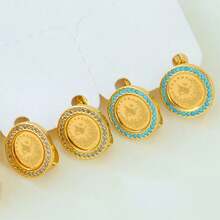 1 Set Classic 21K Gold Plated Coin Earrings, Dubai Bride Wedding Party Jewelry - Stud Earrings - View 6