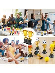 1/6/12pcs Gold Trophy Cup, Plastic Mini Trophy, Sports Game Competition Award Prize, Spelling Bee Contest Reward, Party Favor