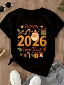 Angel Wings Cross Design Women's T-Shirt Elegant Gold Ornate Religious Symbol Short Sleeve Top For Casual Wear And Faith-Based Fashion,Happy New Year Shirts - 黑色 - 查看 2