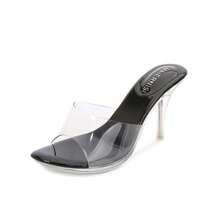 Classic Clear Heels Sandals Casual Fashion Crystal High Heel Cool Slippers Outer Wear Women's Shoe 8cm Heel WZ - màu đen - Xem 1