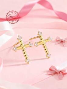 Artepollo 925 Sterling Silver Zirconia Stud Earrings For Women, 14K Gold Plated Black Zirconia Minimalist Earrings, Hypoallergenic, Non-Fading, Lightweight, Daily Jewelry, Gift Box Packaging, Birthday Gift