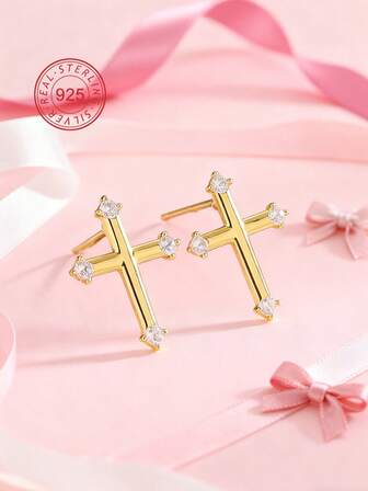 Artepollo Kadınlar İçin 925 Ayar Gümüş Zirkonyum Küpe, 14 Ayar Altın Kaplama Siyah Zirkonyum Minimalist Küpeler, Hipoalerjenik, Solmayan, Hafif, Günlük Takı, Hediye Kutusu Ambalajı, Doğum Günü Hediyesi