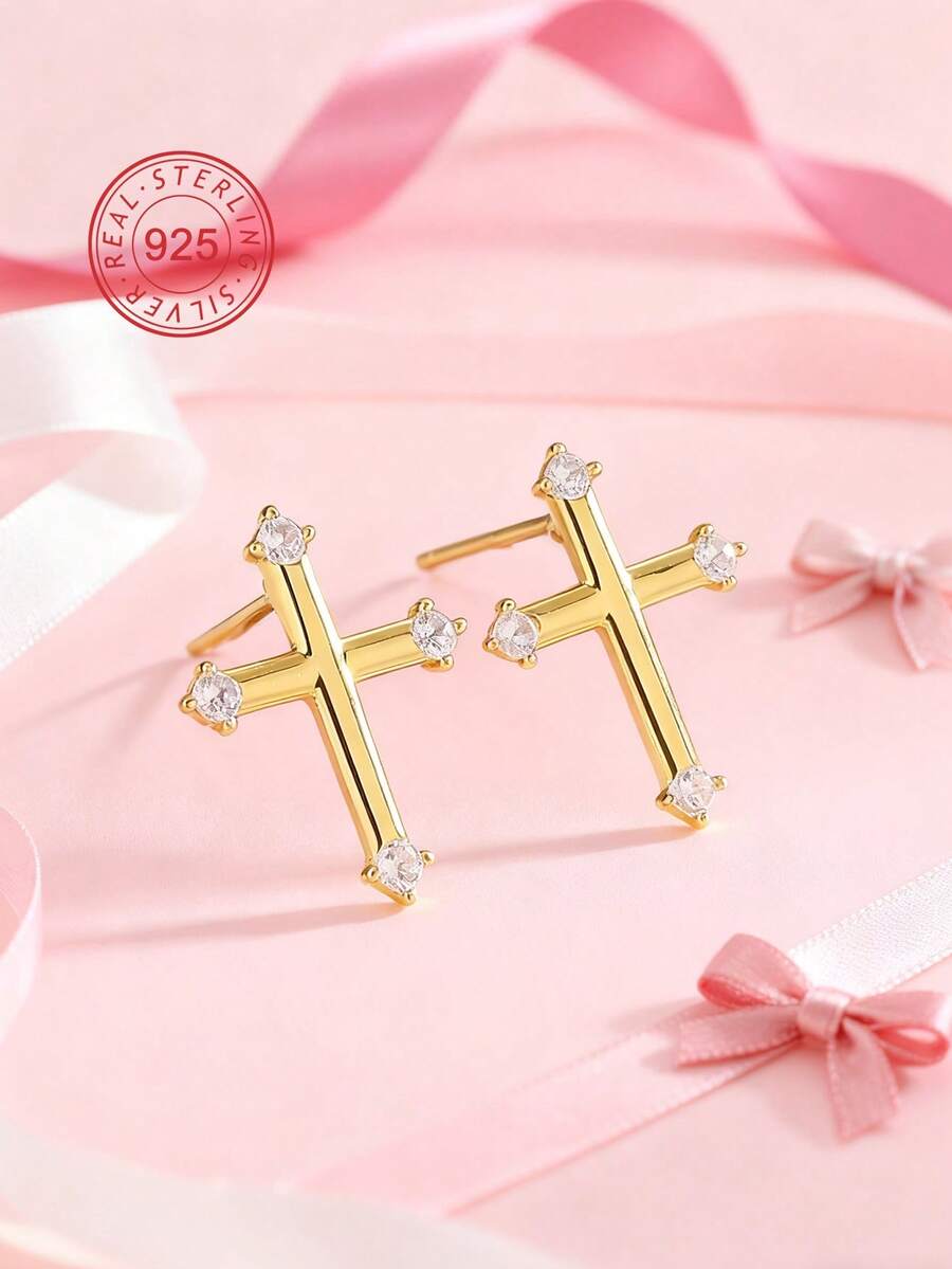 Artepollo 925 Sterling Silver Zirconia Stud Earrings For Women, 14K Gold Plated Black Zirconia Minimalist Earrings, Hypoallergenic, Non-Fading, Lightweight, Daily Jewelry, Gift Box Packaging, Birthday Gift