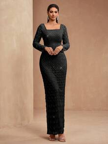 AMILUCK Women's Luxury Elegant Sequin, Sequins Gown Black Wedding Party - Black - View 6