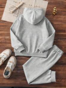 Bộ 2 món đồ chơi cho bé trai tuổi teen, học sinh, áo nỉ đen in họa tiết, áo chui đầu và quần, thích hợp cho mùa Thu/Xuân/Đông. - Màu Xám nhạt - Xem 3