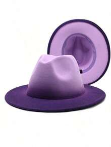 JEWELRYWE Two-Tone Fedora Hats For Men And Women, Gradient Classic Felt Panama Hat - A - Xem 11