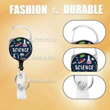 Blue Science Lanyards For ID Badges,  Health ID Badge Holder With Lanyard Retractable Badge Holder/Reel Lanyard, Nurse Teacher Office Gifts,Science - 科學 - 查看 3