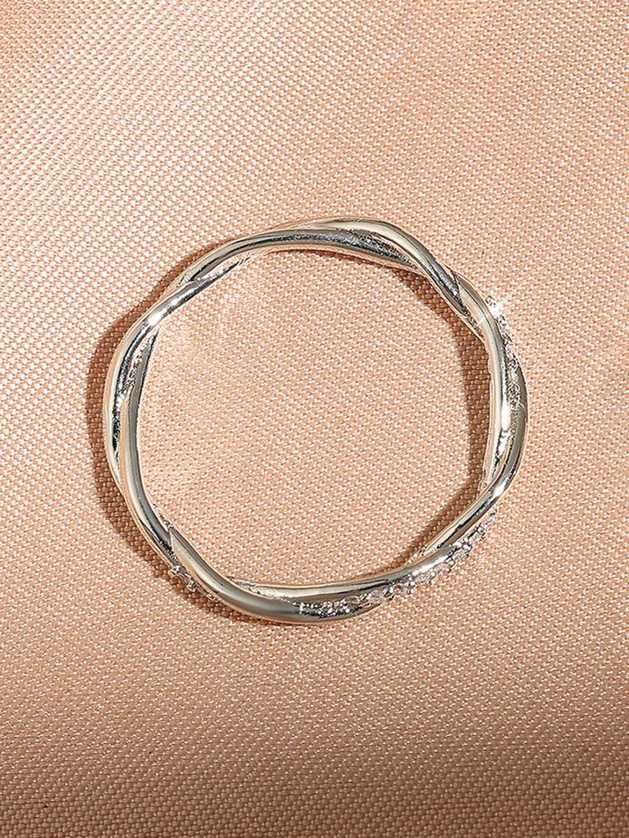 rakol 1枚时尚立方氧化锆银色扭曲简约细戒指，女士款