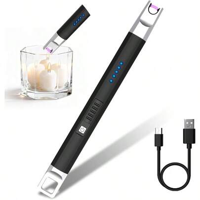 Arc Lighter USB Lighter Rechargeable Electric Lighter Windproof Flameless Stick Lighter Candle Lighter Electronic Lighter For Candles Lighting Gas Stove Kitchen Black