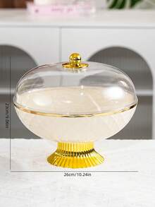 1pc Plastic PET Material Drainage High Foot Tray With Dust Cover, Unbreakable And Reusable Fruit/Dessert/Snack/Cake Display Tray, Suitable For Various Festivals, Weddings, Parties And Events - Round-gold High Feet - View 8