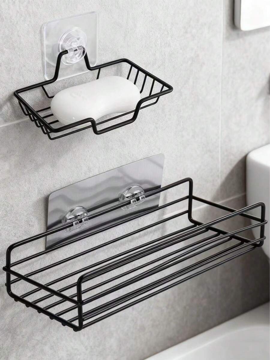 浴室皂盒，壁挂式长架套装，浴室置物架，含卫生纸架，铁艺多功能壁挂式长架，厨房 - 彩色 - 查看 1