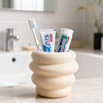 家用浴室梳妆台 INS 风格装饰收纳容器，多用途，可用作化妆刷架、牙刷牙膏架、插花架等，米色波西米亚风格收纳架，农舍风格家用餐桌中心装饰，适用于婚礼、客厅、圣诞节和派对。