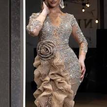 New Women's Clothing Independent Station Sexy Gold-Embellished Long-Sleeve Evening Dress With Train New Style - 圖片色 - 查看 4