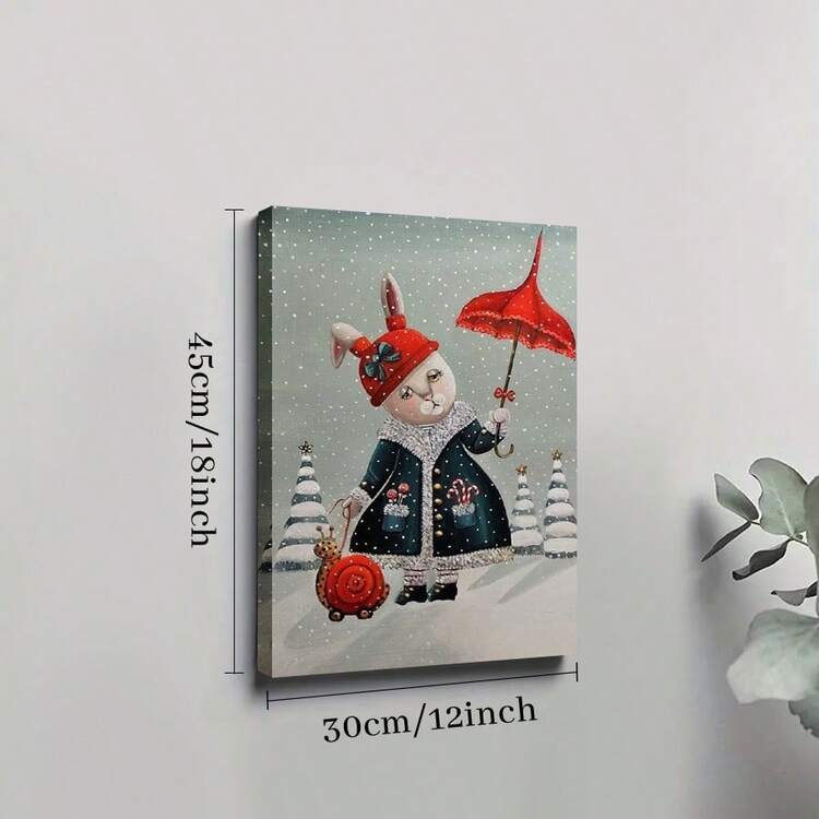 1pc, 2D Flat Printing, Rabbit In Winter Coat With Red Umbrella And Snail In Snow, Canvas Wall Art For Living Room Wall Decor For Bedroom Bathroom Framed Wall Poster Art Prints Ready To Hang Pictures Home Decorations - Nhiều màu - Xem 13