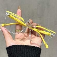 Gafas de lectura de color rectangulares+empalmadas, gafas de textura neutra de alta gama, anti luz azul, se pueden usar como gafas de lectura - Azul - Ver 9