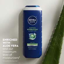 NIVEA Men Maximum Hydration Body Wash For Dry Skin, Aloe Vera Enriched, 3-In-1 Moisturizing Body Wash, Face And Hair, Paraben Free, Vegan Formula, 16.9 Fl Oz Bottle, Pack Of 3, Winter Grooming Essentials, New Year Hydration Wash - Xanh đậm - Xem 4