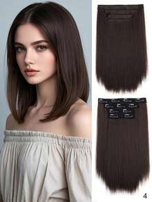 4片装合成纤维夹式接发片，14英寸直发接发片，带BB夹，隐形无痕假发，女士专用 - 彩色 - 查看 13