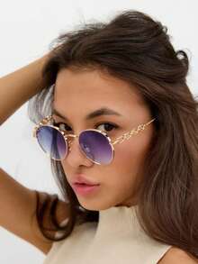 金属链圆形时尚眼镜 - 时尚高端街头风女款眼镜 - 彩色 - 查看 3