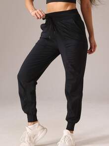 Women Light Soft Sports Long Pants For Running Fitness Casual Hiking Outdoors - màu đen - Xem 4