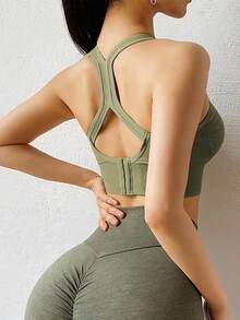 Sujetador deportivo de yoga, top sin cables para gimnasio, ropa interior, top cruzado, tanque deportivo, sujetador push-up, lencería a prueba de golpes para correr, primavera - Verde - Ver 3