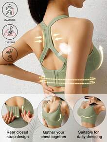 Sujetador deportivo de yoga, top sin cables para gimnasio, ropa interior, top cruzado, tanque deportivo, sujetador push-up, lencería a prueba de golpes para correr, primavera - Verde - Ver 8