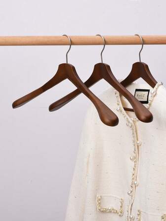 2pcs Thick Wooden Clothes Hangers, 4.5cm Wide Shoulders, Suitable For Coats, Jackets, Suits, High-End Wooden Storage Hangers For Shops