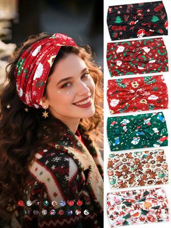 1件装女士圣诞树、圣诞老人、姜饼人、雪花印花超宽交叉发箍，多色发饰，圣诞袜填充物，女士圣诞袜填充物，圣诞礼物，礼物，圣诞袜填充物，女士礼物，礼物，圣诞礼物，成人圣诞袜填充物，成人圣诞袜填充物，发饰，女士配饰，圣诞袜填充物，成人礼发饰，圣诞发饰，女士礼物创意，美容圣诞袜填充物，女士圣诞礼物