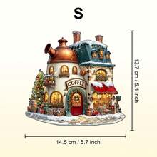 1件圣诞咖啡馆木制拼图，不对称动物造型木制拼图玩具，独特派对游戏礼物，装饰艺术拼图，桌面魔法拼图，创意儿童益智拼图，节日礼物，成人木制拼图，圣诞节，新年，生日礼物（2D拼图） - 彩色 - 查看 12