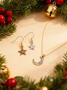 20-100个随机混合合金材质个性化DIY耳环吊坠，优雅锌合金，复古银色，时尚星月图案，带星星吊坠，可搭配手链、项链，适合狂欢节、斋月、复活节等场合。 - 彩色 - 查看 3
