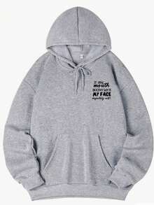 Women's Fashionable Autumn/Winter Hooded Pullover Sweatshirt, Soft & Comfortable Thermal Lined Casual Top. Women's Leisure Thermal Lined Sweatshirt With Collegiate Style Graphic Print, Radiating Youthful Vitality. Suitable For Running, Lounging, Gatherings, Parties, Etc. Provides Warmth In Autumn/Winter, Suitable For Activities Like Running And Exercising. Oversized Thick Hooded Sweatshirt For Women, Fits Street Style And Outdoor Wear, Suitable For Autumn/Winter. - Grey - View 7