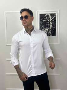Camisa Social Masculiana Básica Manga Longa Slim Fit - Branco - Visão 2