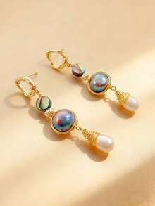 1 Pair Baroque Pearl Earrings, S925 Silver Needle, Niche Design, Layered Wear, High-End Fashion, Personalized, Creative, Feminine, Elegant, Charming, Unique Design, Luxurious - Multicolor - View 2