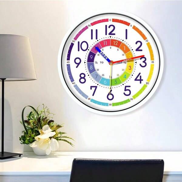 Time Teaching Clock 12 Inch Silent Wall Clock For Kids Learning Time, Silent Non-Ticking Quartz Decorative Wall C...