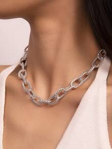 1pc Fashionable Minimalist Metallic Geometric Punk Chunky Necklace, Versatile For Daily Wear And Party - Silver - View 6