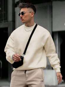 Christmas Outfit Womenchristmas Outfit WomenMen's Solid Color Pullover Sweatshirt, Casual Everyday Wear, For FallLoose And Comfortablewomen Winter Clotheswinter Clothes For Women - 杏 - 查看 4