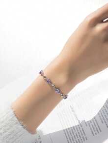 1pc S925 Sterling Silver Romantic Heart Zirconia Bracelet, Minimalist Nature Style Jewelry, Gift For Girlfriend/Best Friend On 520 Birthday - Love - View 5