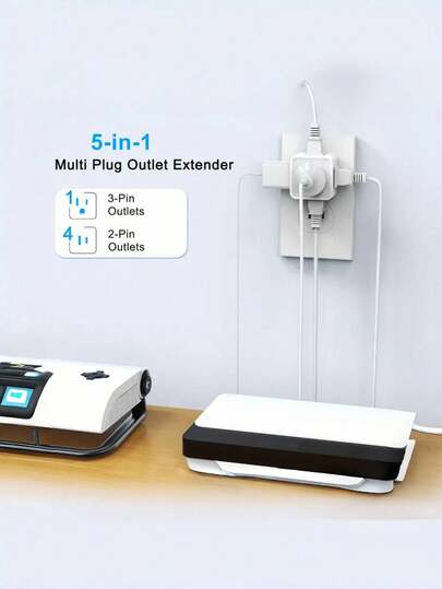 1个多功能插座分线器，5孔扩展适配器，侧插式电源条带浪涌保护器，适用于邮轮、旅行、办公室、宿舍等场所，美规B型插头（110-127V）