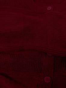 Plus Size Casual Solid Color Round Neck Cardigan, Autumn/Winter - Wine Red - View 4