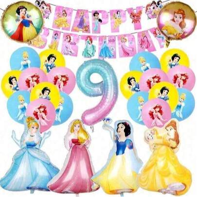 42pcs Princess Birthday Party Decoration Set Combination Princess Aluminum Film Balloon Banner Flag Set