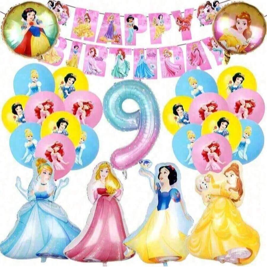 42pcs Princess Birthday Party Decoration Set Combination Princess Aluminum Film Balloon Banner Flag Set - Multicolor - View 1