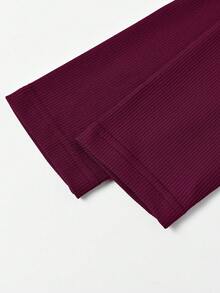 Style européen et américain Robe en tricot à manches longues, zip à mi-chemin, couleur unie pour femmes. Nouvelle robe d'automne/hiver avec jupe évasée cintrée à la taille, élégante - Rouge foncé - Voir 9