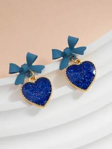 1 Đôi bông tai hình trái tim đính nơ đỏ, quà tặng ngày Valentine (Không kèm thiệp) - Màu xanh lam - Xem 4
