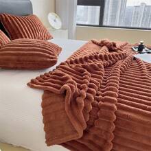 情人節裝飾禮品 1件裝舒適復古風毛毯－柔軟保暖，適合沙發與椅子，條紋圖案，可機洗，聚酯纖維混紡，四季舒適，椅子床單蓋毯 | 柔軟毛毯 | 聚酯纖維混紡，冷氣房配件毯 - 紫紅色 - 查看 5