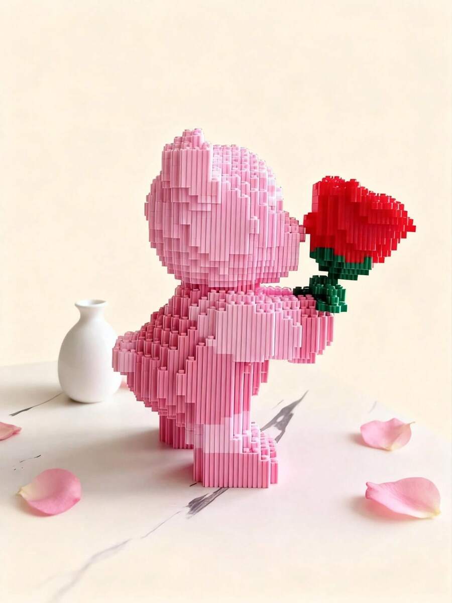 3996片装小熊花束造型积木，DIY浪漫拼装玩具，收藏模型，家居装饰，生日礼物，情人节礼物，单件装房间装饰 - 彩色 - 查看 1