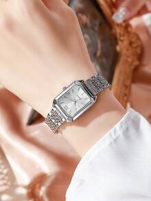 1pc Women's Casual Chic Square Dial Quartz Wrist Watch With Steel Band, Fashion Vibe (Watch Box Not Included)